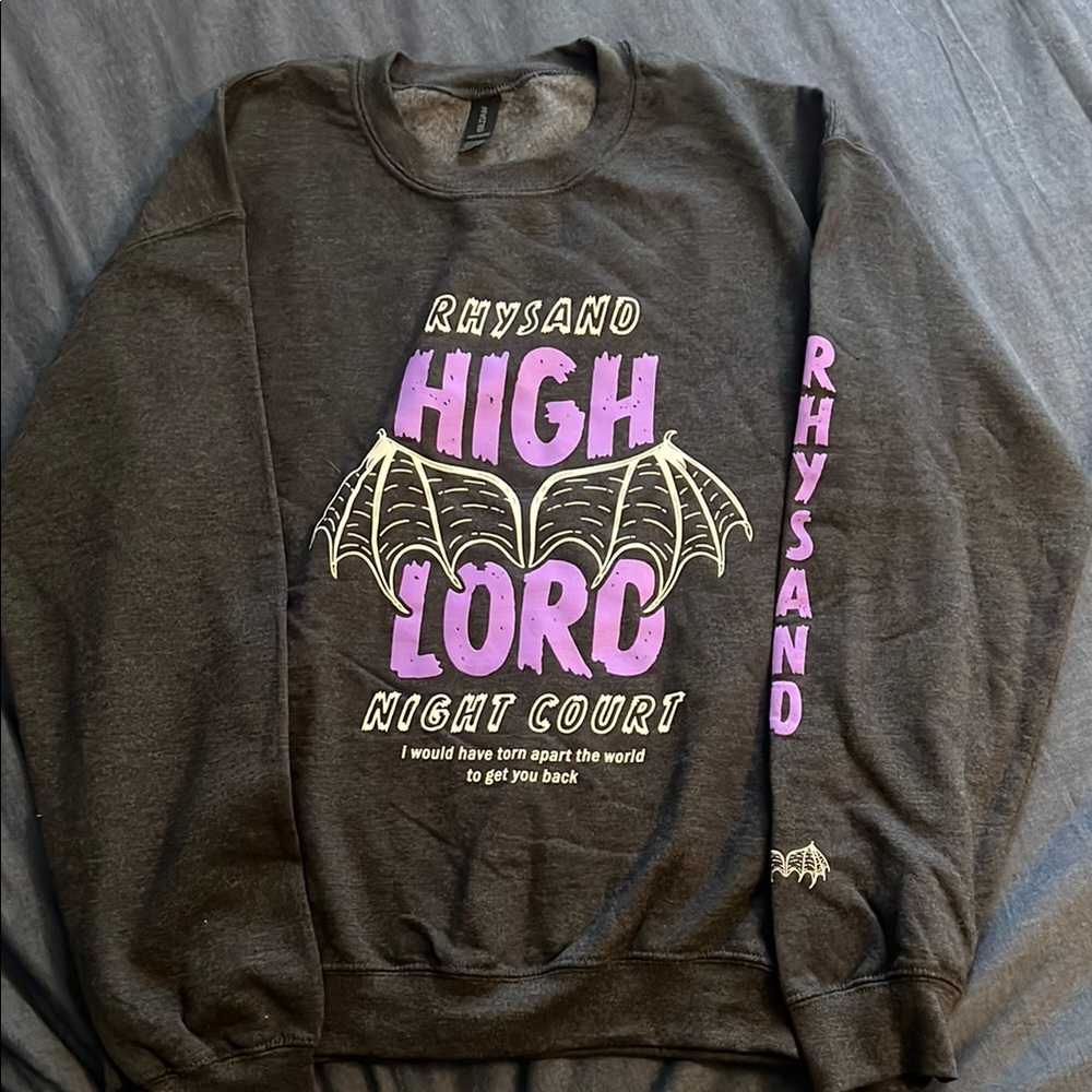 ACOTAR Black and Purple Crewneck Sweater with Graphic Design